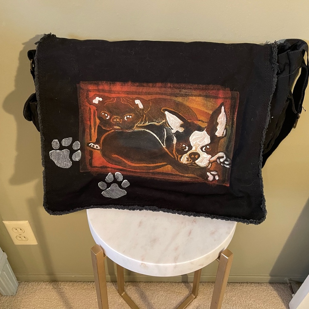 Black Tote Bag with Dog Print